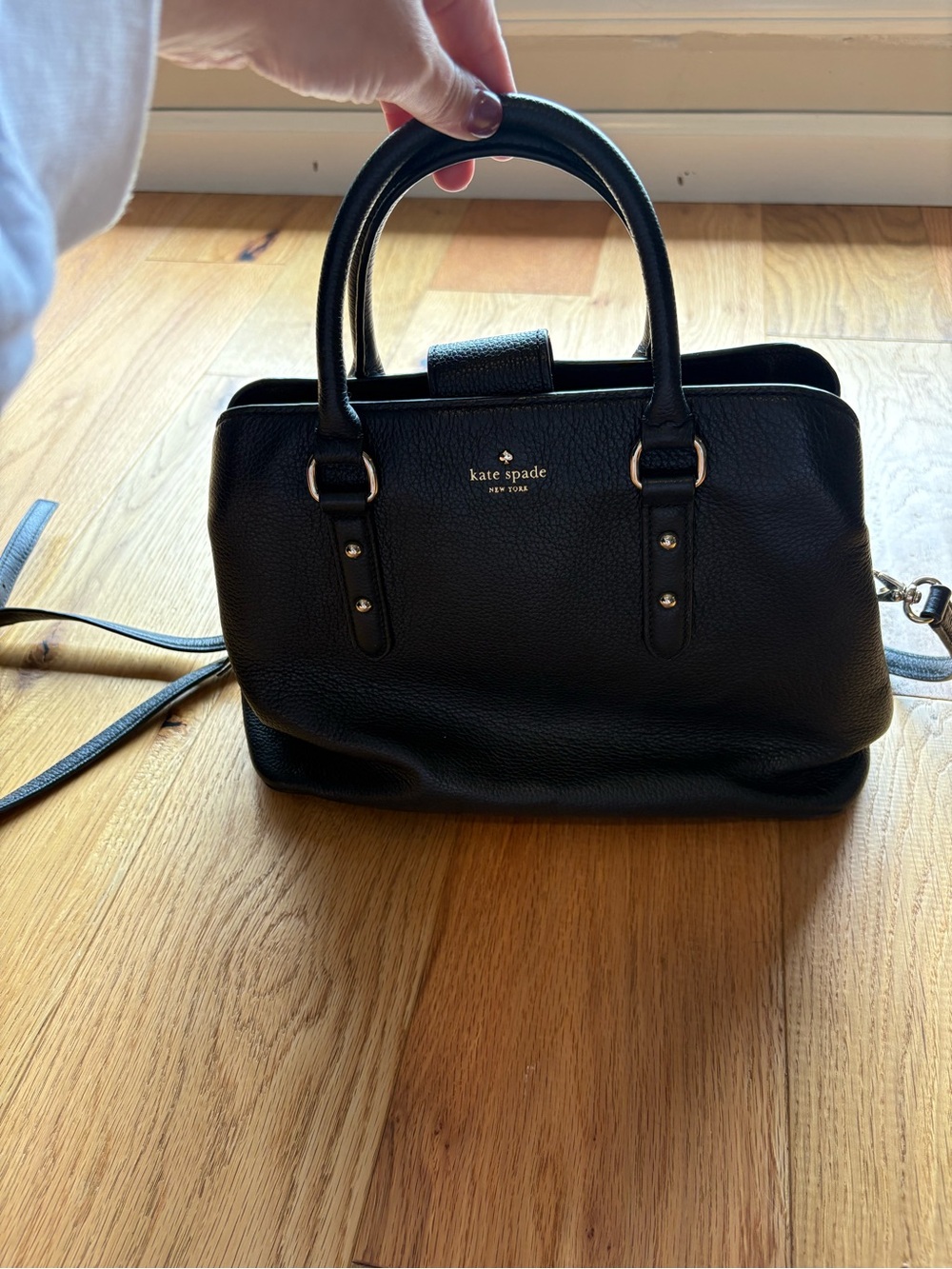 kate spade Black Pebbled Leather Satchel with Gold-Tone Hardware